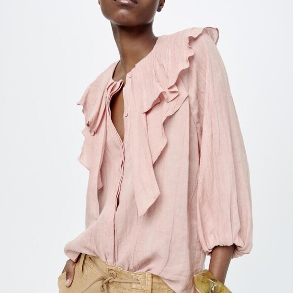 Zara RUFFLED COLLAR SHIRT ZW COLLECTION Sizes S,M NEW WITH TAG - Picture 2 of 9